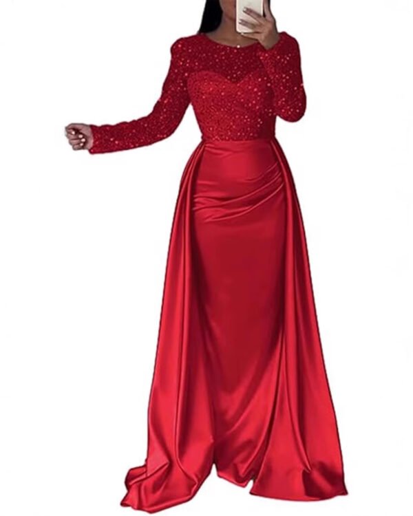 Alternative view of Sequin Bodice Satin Evening Gown