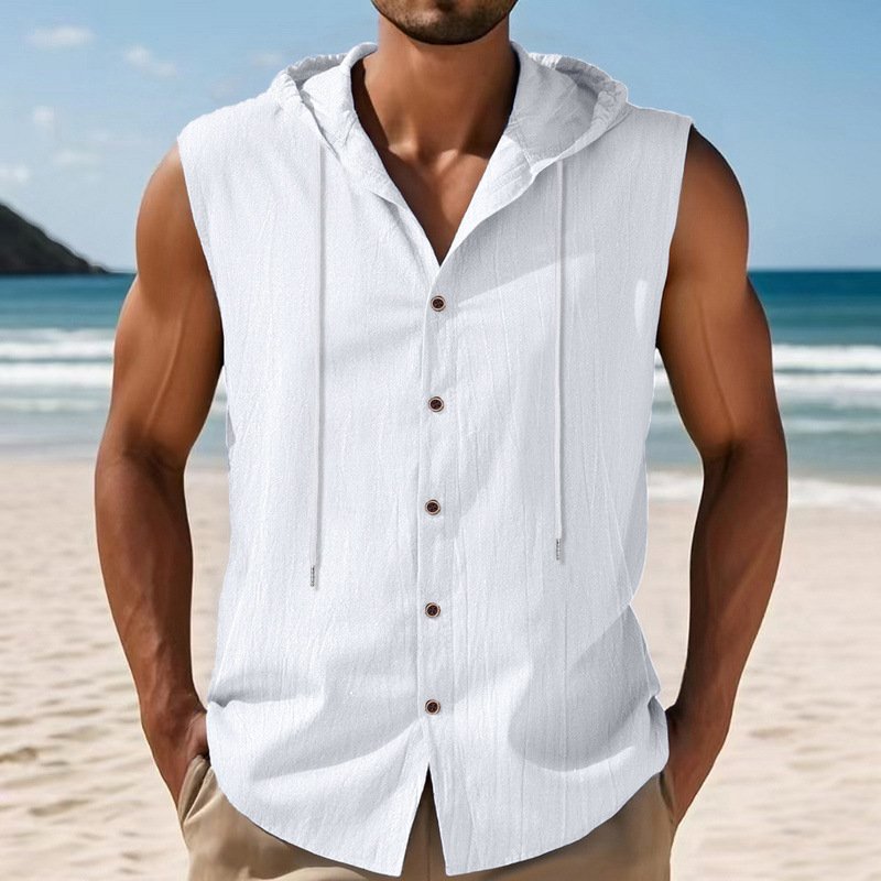 Sleeveles Linen Hooded Shirt - Image 4