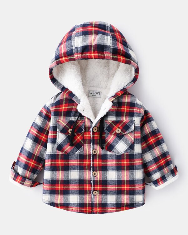 Alternative view of Boys Checked Fleece-Lined Winter Hoodie Jacket