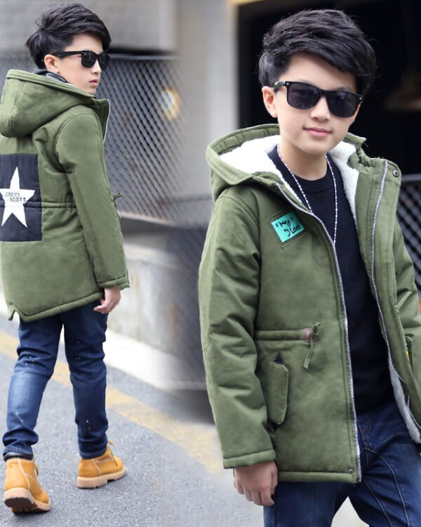 Star Patch Hooded Winter Trench Jacket