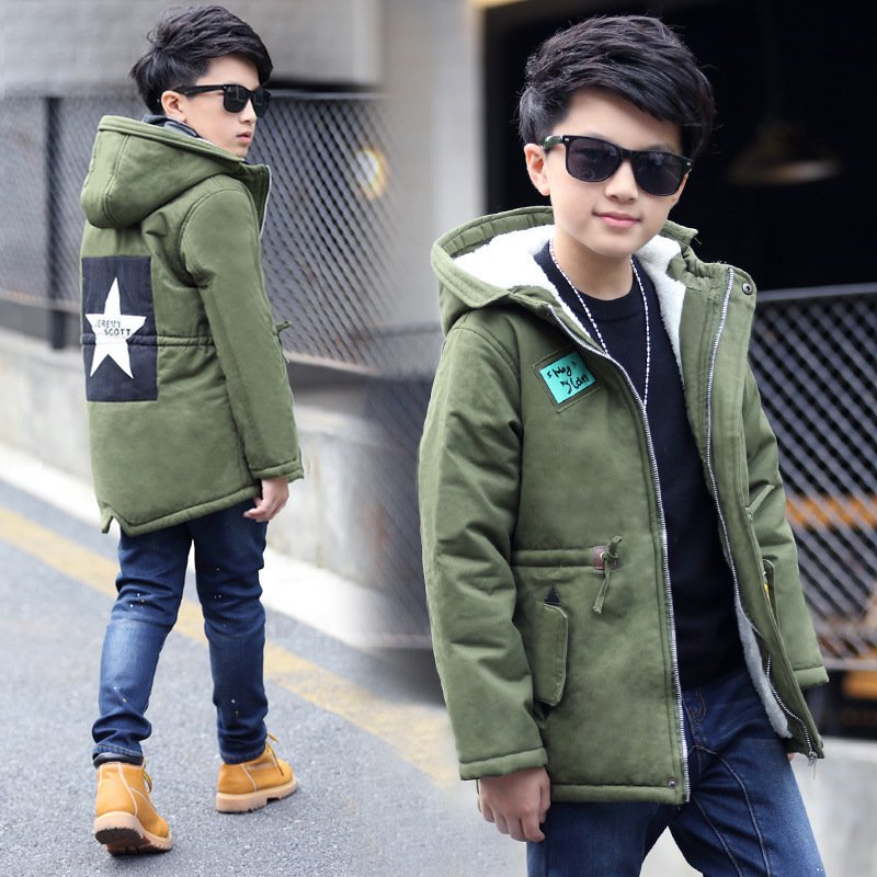 Star Patch Hooded Winter Trench Jacket