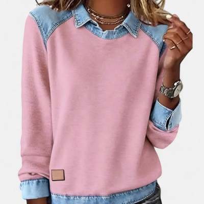 Alternative view of Denim-Collar Colorblock Sweatshirt