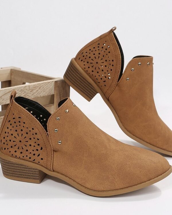 Suede Cutwork Ankle Boots