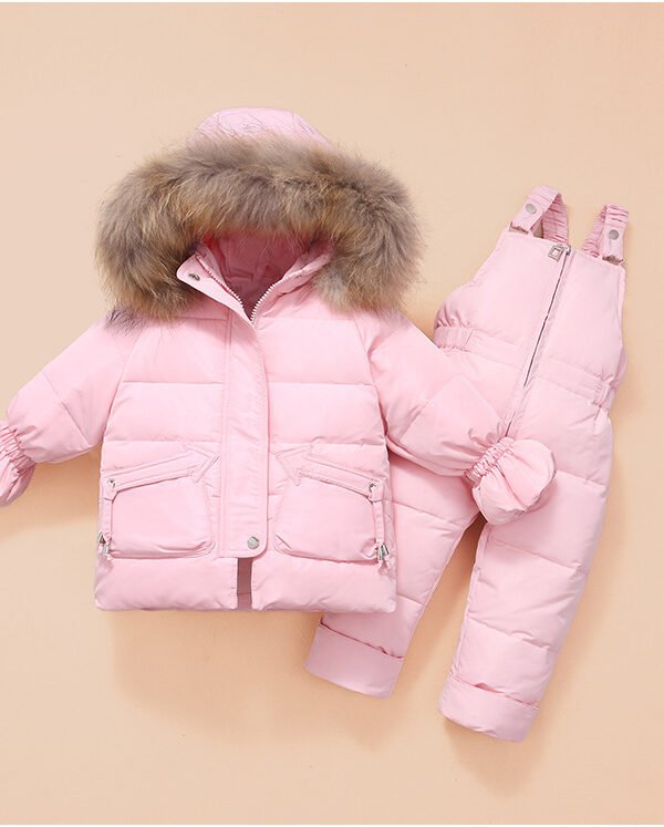 Girls Fur-Hooded Winter Down Jacket & Pants Set