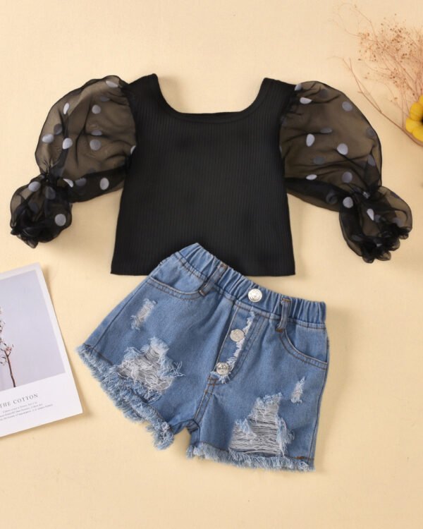 Alternative view of Sheer Poka-Sleeve Girls Party Top