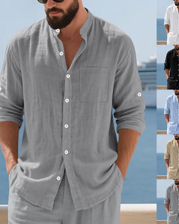 Linen Stand-Collar Shirt