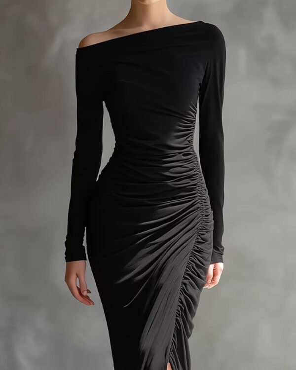Alternative view of Black Wrap Silhouette Dress.