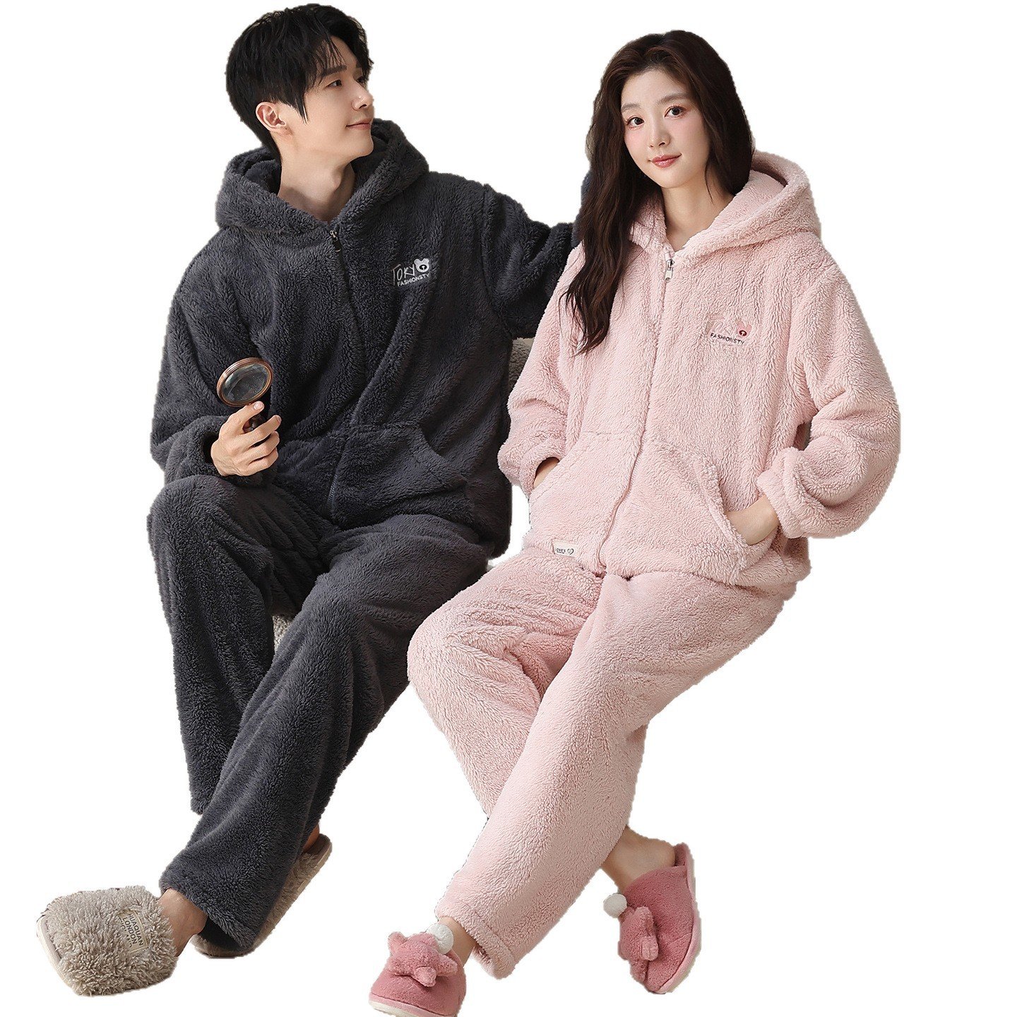 Plush Zip-Up Hooded Lounge Set - Image 3