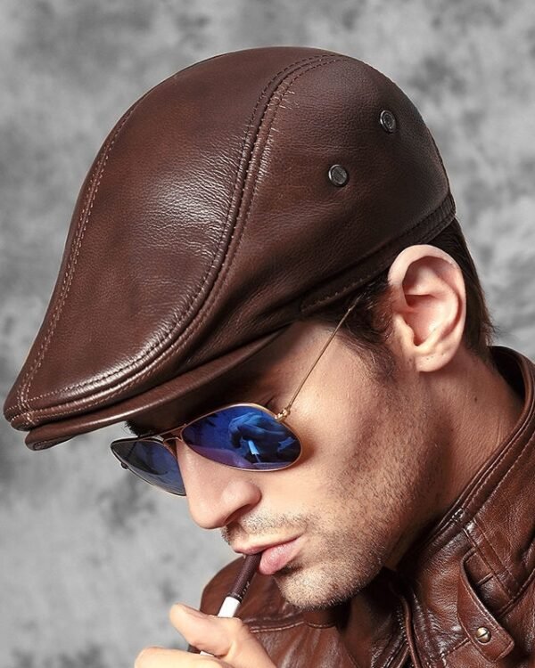 Alternative view of Genuine Leather Hat Top-grain Cowhide Beret Warm Duckbill Cap