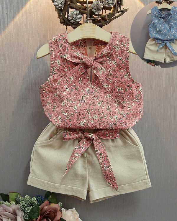 Girls Floral Bow & Shorts Co-Ord Set