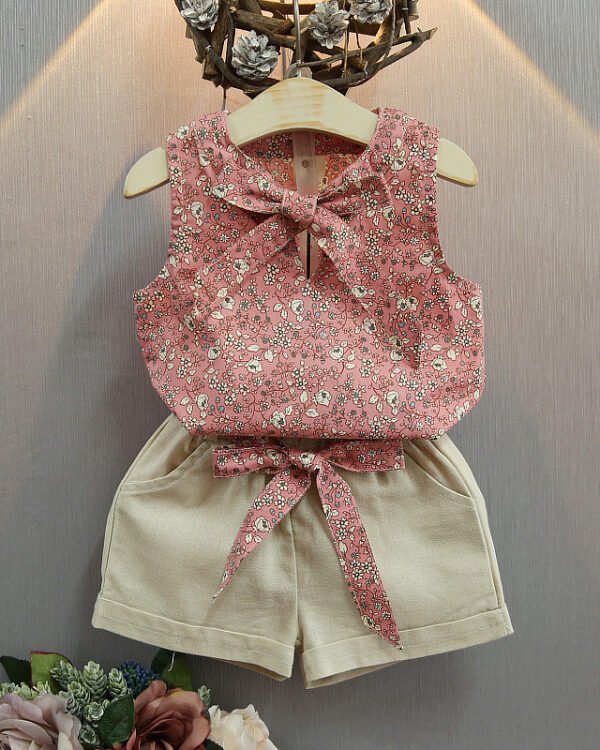 Alternative view of Girls Floral Bow & Shorts Co-Ord Set