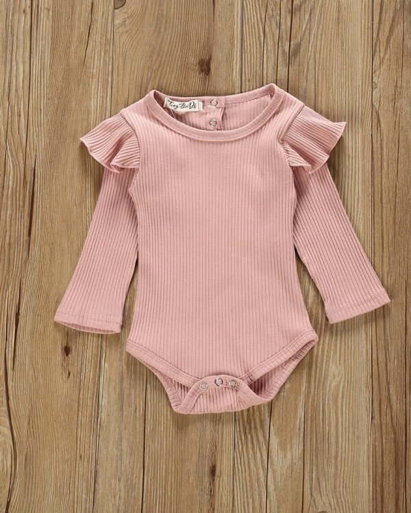 Alternative view of Girls Ruffle Sleeve Top & Striped Pants Set