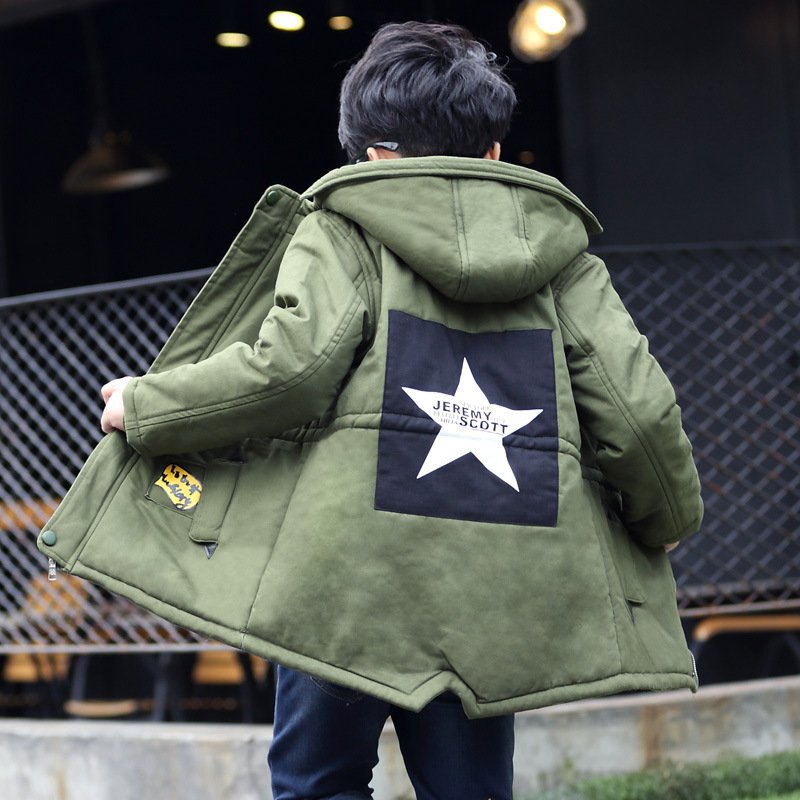 Star Patch Hooded Winter Trench Jacket - Image 3