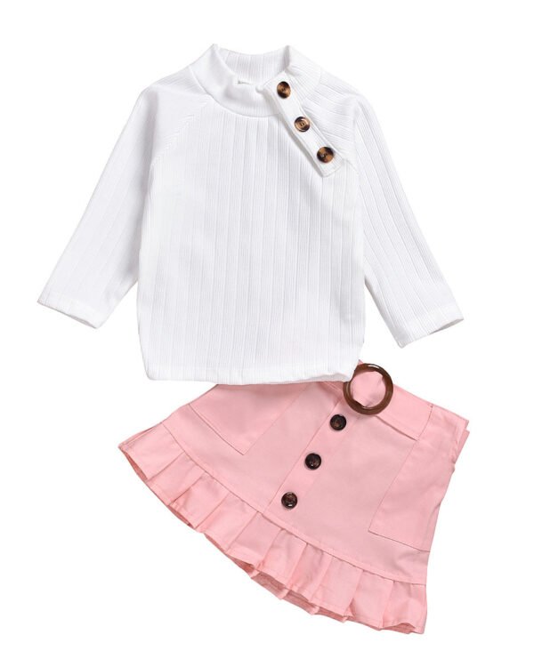 Girls Button-Detail Top & Skirt Party Set