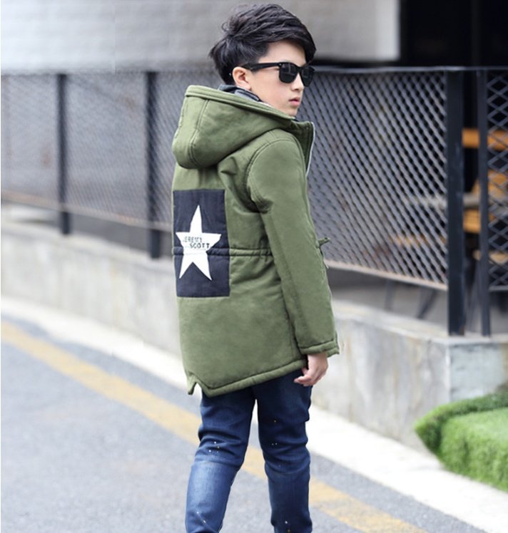 Star Patch Hooded Winter Trench Jacket - Image 2