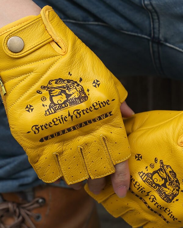 Yellow First Layer Cowhide Half Finger Motorcycle Gloves