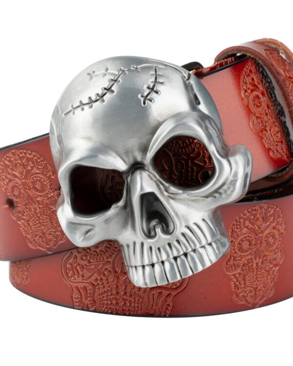 Metal Skull Buckle Leather Belt