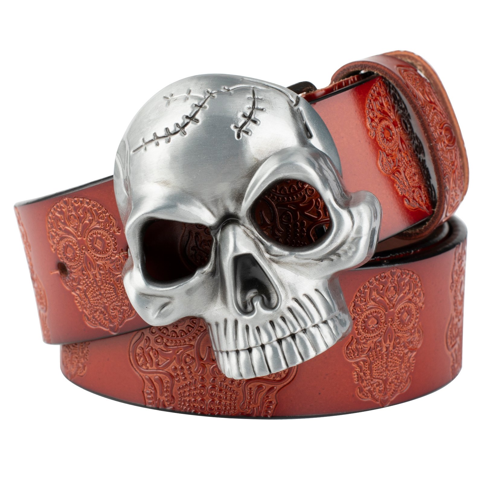 Metal Skull Buckle Leather Belt