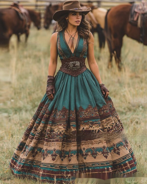 Artisan Print Flared Maxi Statement Dress.