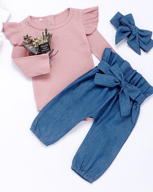 Alternative view of Baby Ribbed Top & Bow Pants Set