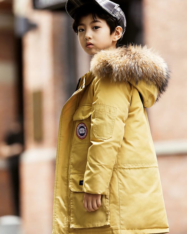 Kids Long Down Winter Jacket With Fur Hood