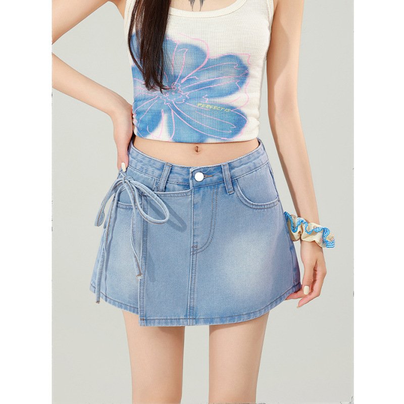 Tie-Waist Denim Mini Skirt - Image 7
