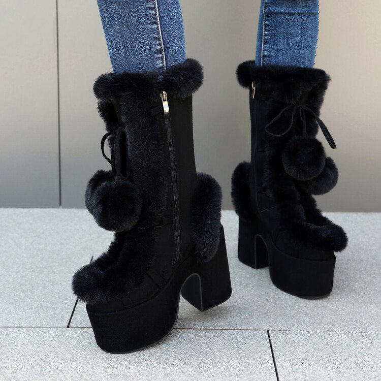 Plush Platform Lace-Up Statement Boots - Image 9