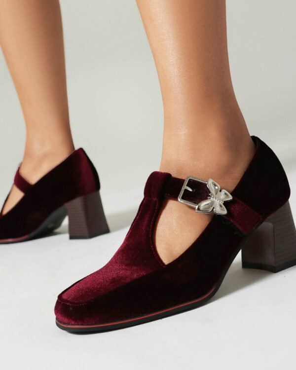 Alternative view of Velvet Buckle Chunky Heel Pumps | After Dark