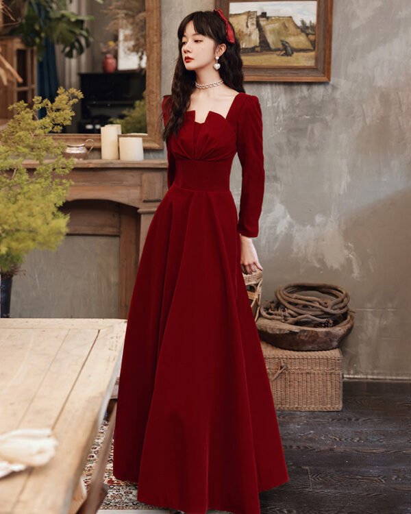 Crimson Sculpted A-Line Evening Dress
