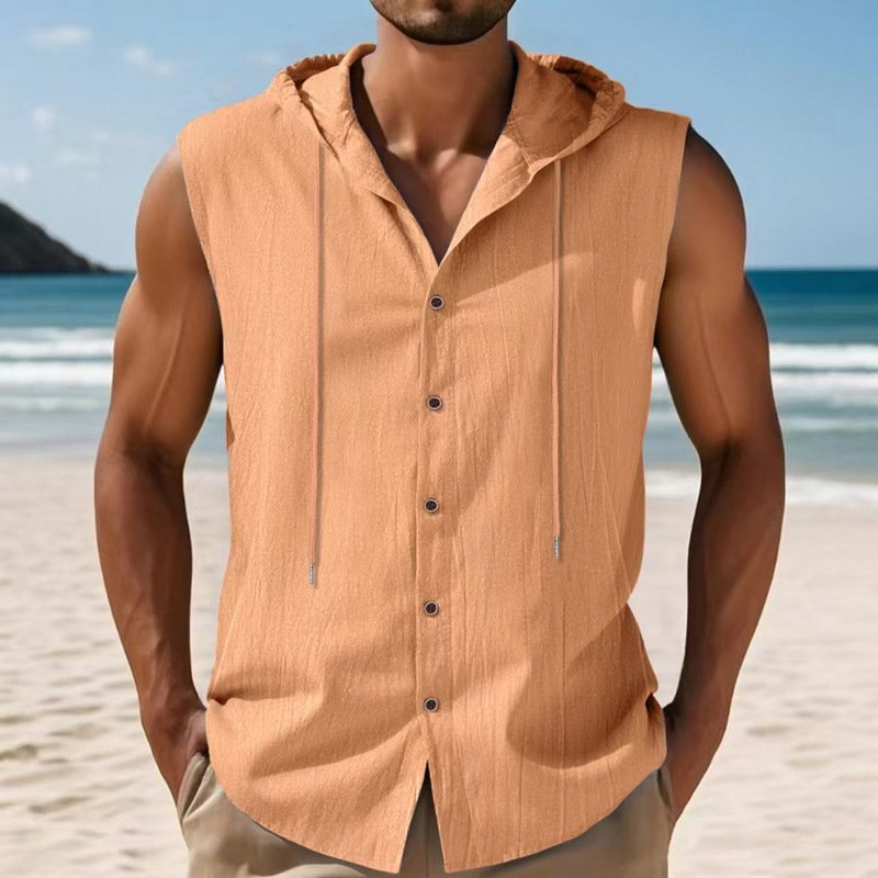 Sleeveles Linen Hooded Shirt - Image 5