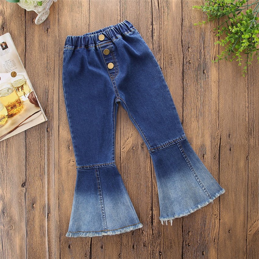 Girls Flared Denim Jeans With Button Detail