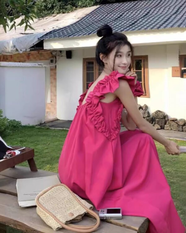 Alternative view of Womens Solid-Color Square-Neck Ruffle-Trim Cap-Sleeve Dress