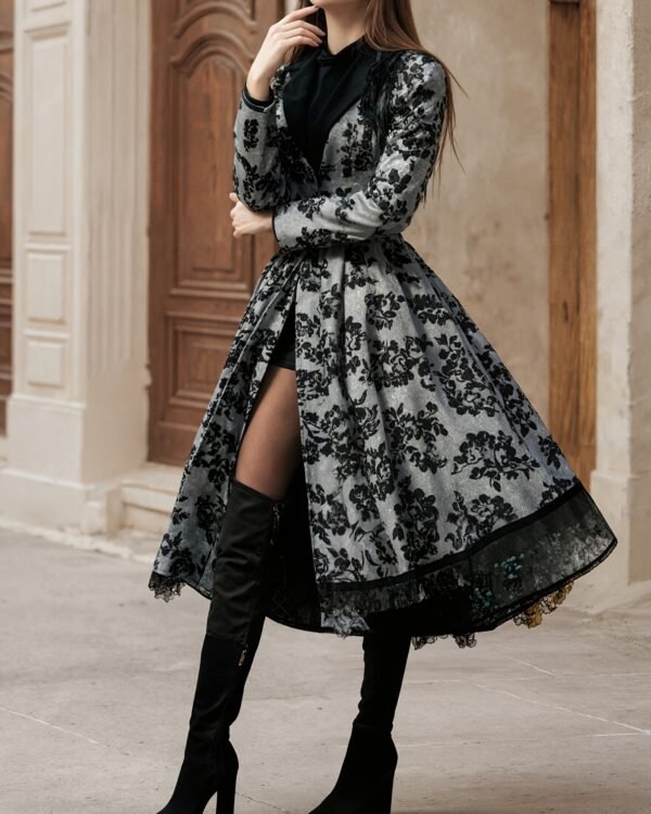 Lace-Printed High Slit Evening Dress