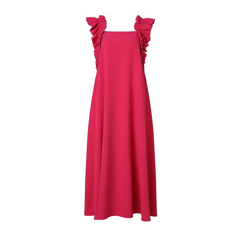 Womens Solid-Color Square-Neck Ruffle-Trim Cap-Sleeve Dress - Image 6