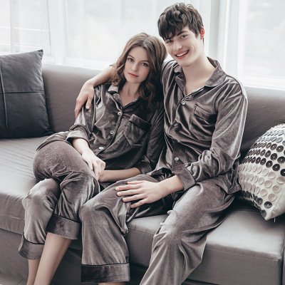 Soft Gold Velvet Couple Pajama Set