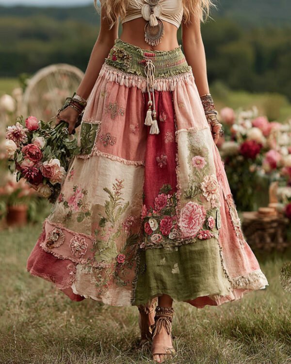 Bohemian Floral Midi Skirt