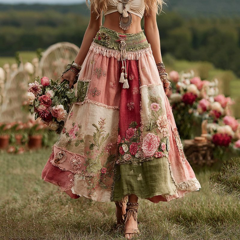 Bohemian Floral Midi Skirt