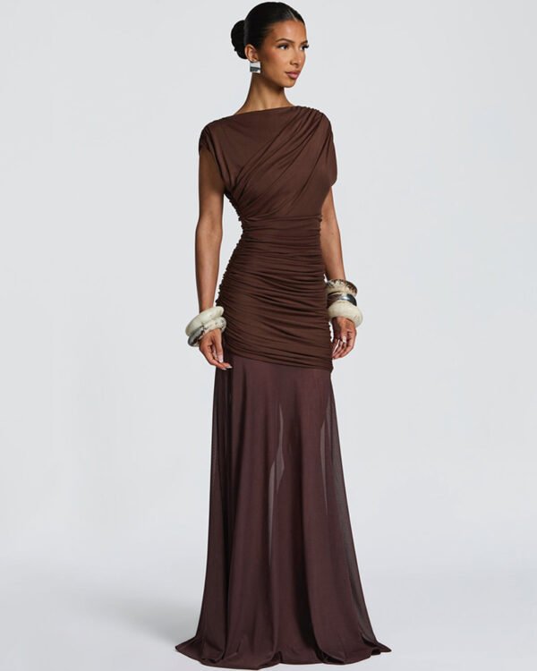 Draped Ruched Maxi Evening Dress