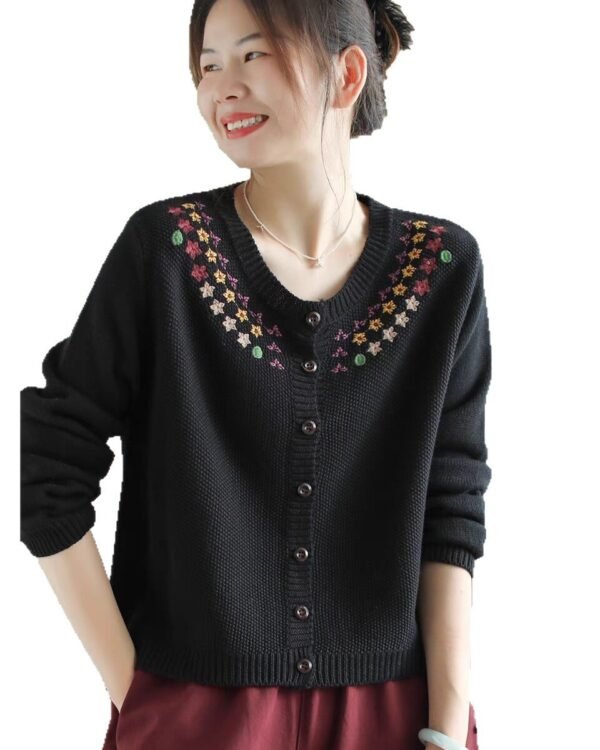 Alternative view of Womens Retro Embroidered Knitted Cardigan