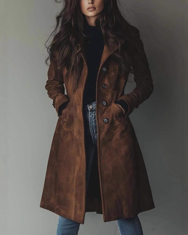 Suede-Finish Longline Trench Coat