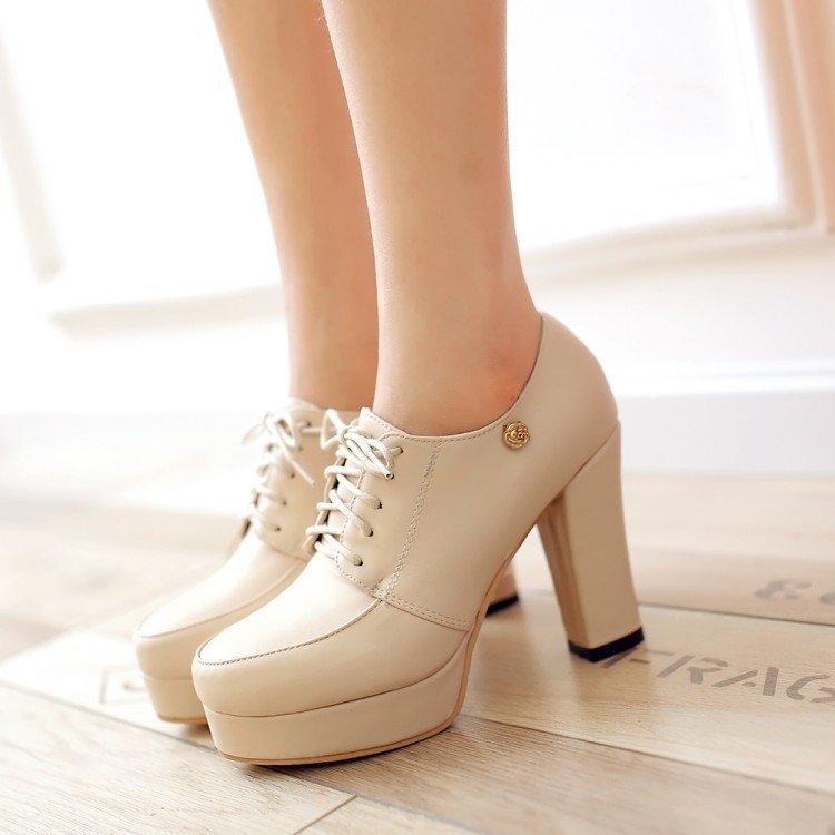 Chunky Lace-Up Platform Pumps