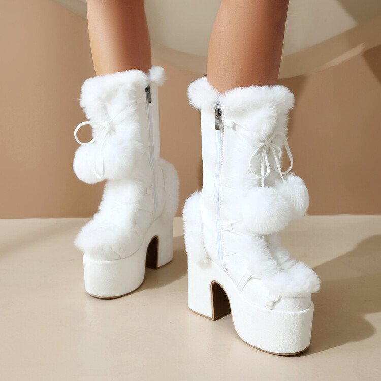Plush Platform Lace-Up Statement Boots - Image 2