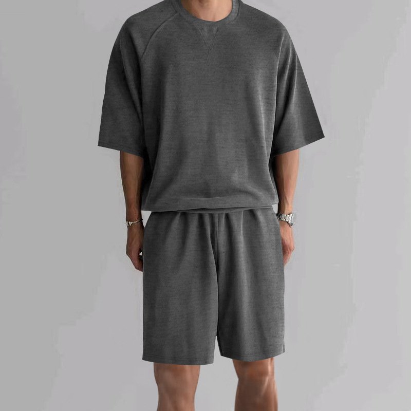 Men's Terry Relaxed Fit Lounge Shorts Set - Image 9