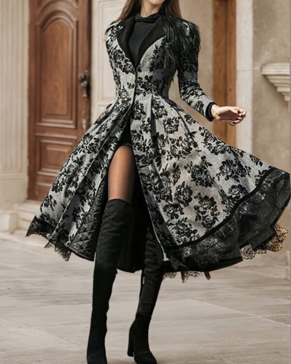 Alternative view of Lace-Printed High Slit Evening Dress