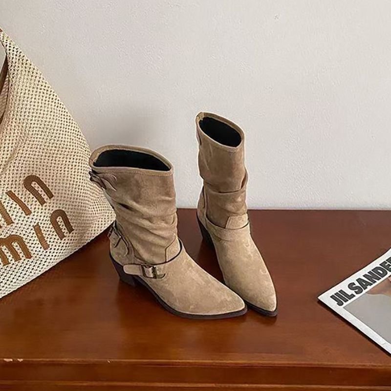 Plated Suede Mid Heel Winter Boots - Image 2