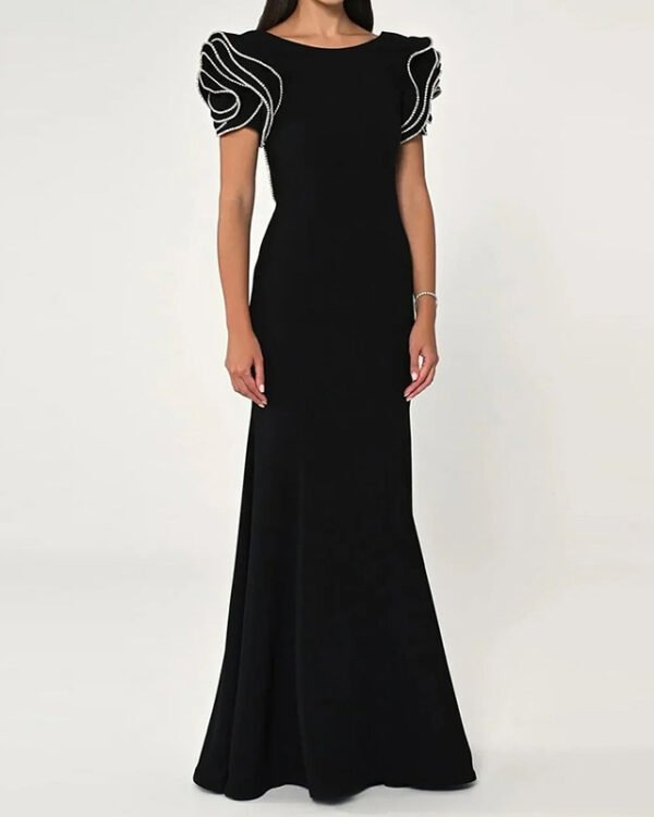 Black Petal Sleeve Fishtail Gown