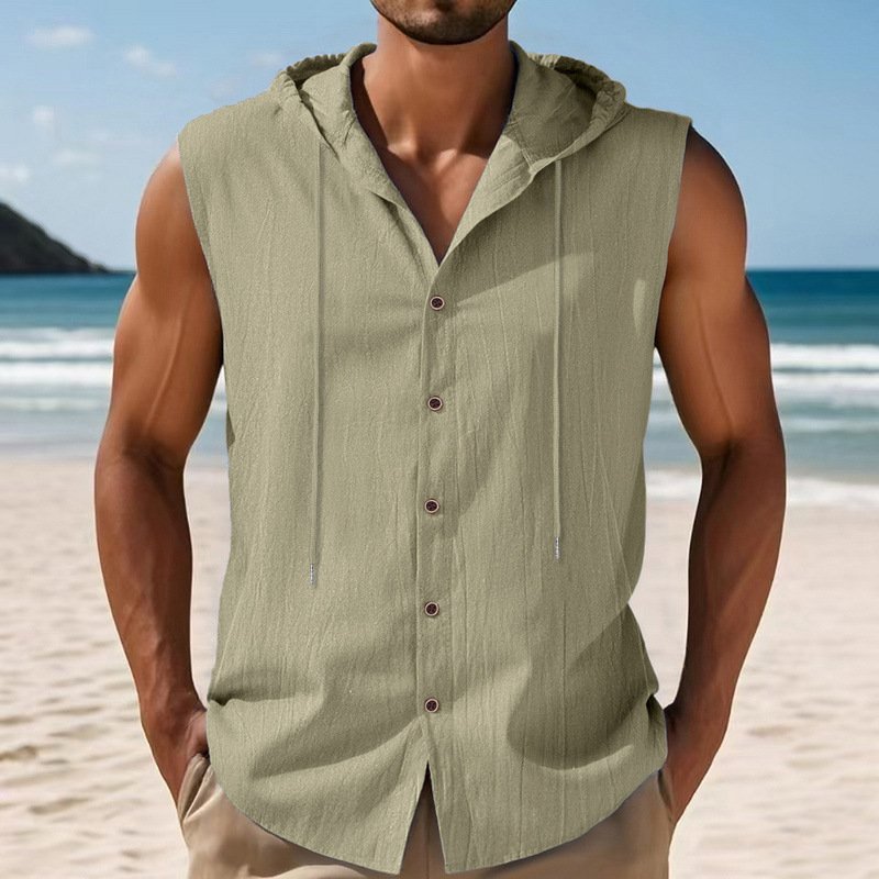 Sleeveles Linen Hooded Shirt - Image 6
