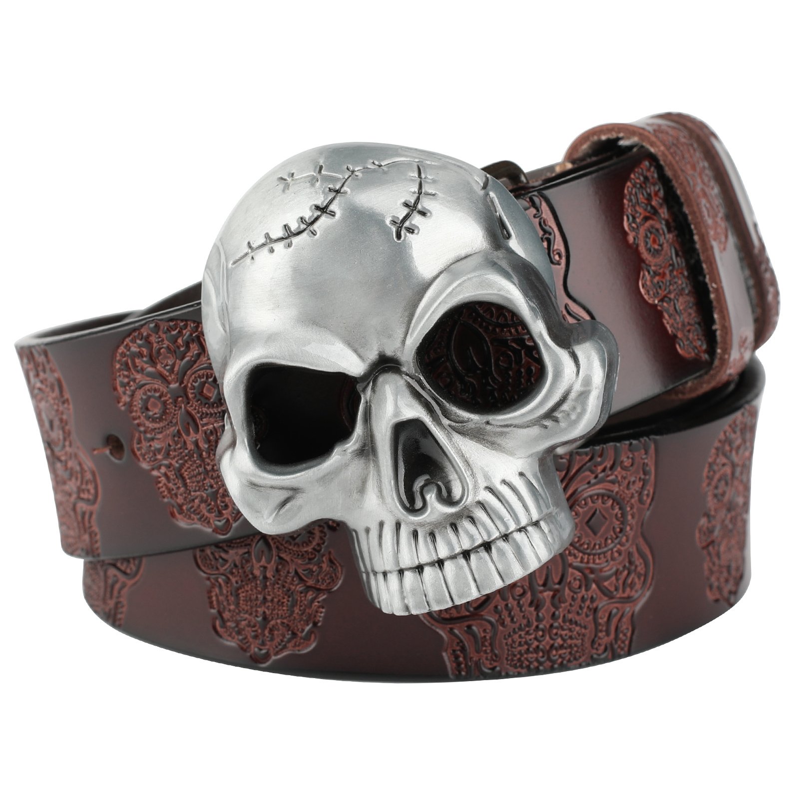 Metal Skull Buckle Leather Belt - Image 5