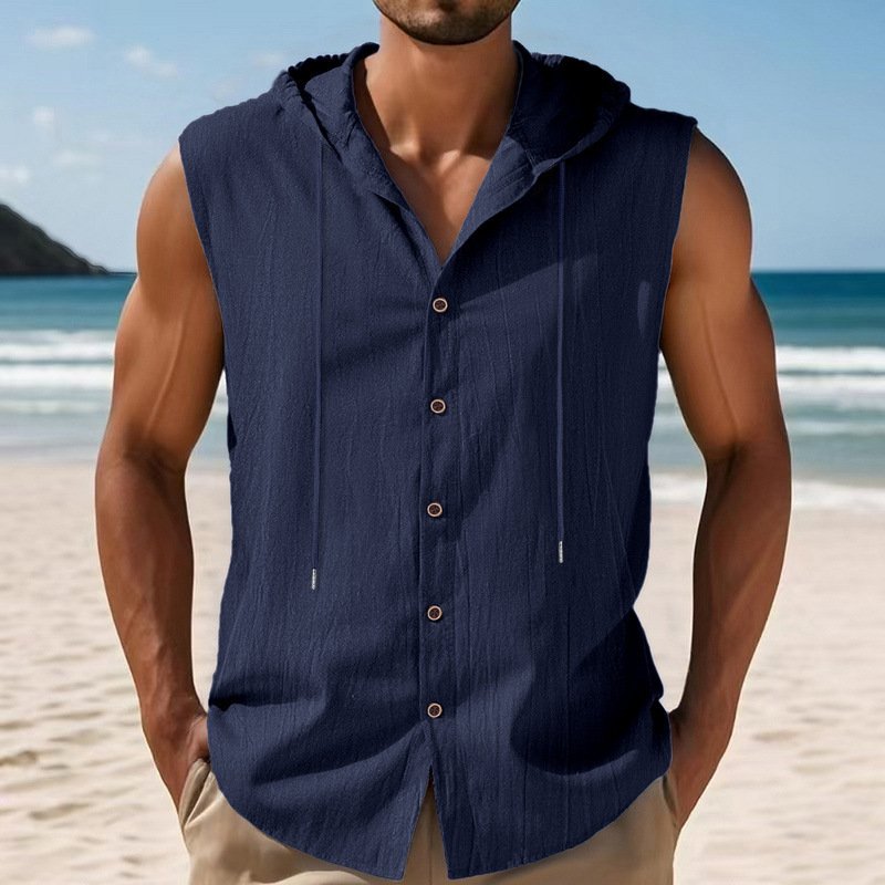 Sleeveles Linen Hooded Shirt - Image 3