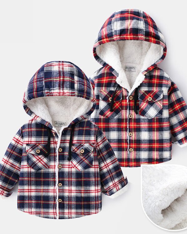 Boys Checked Fleece-Lined Winter Hoodie Jacket